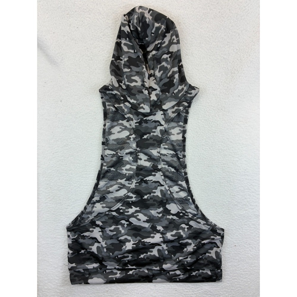 BILT Camo Sleeveless Hoodie Tank Top Mens L Gray Black Gym Workout - Picture 7 of 8